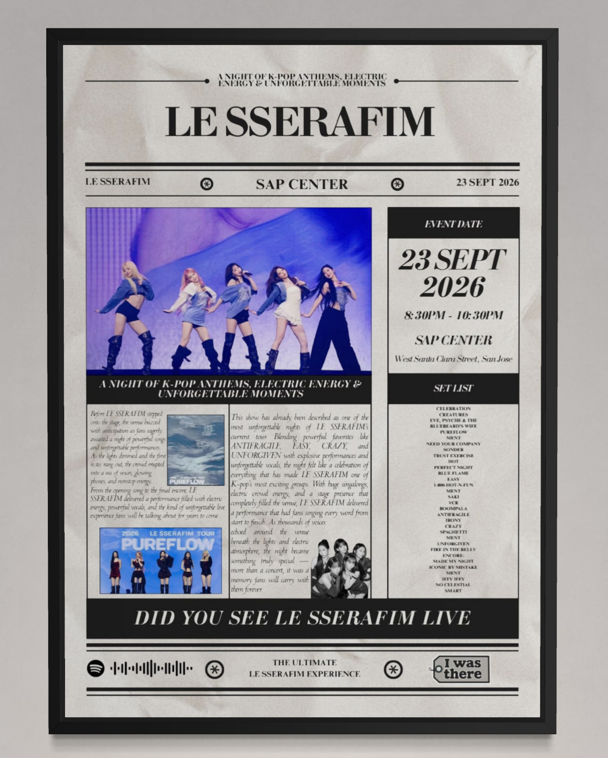 LE SSERAFIM - Personalised Newspaper Style Concert Poster (USA Tour)