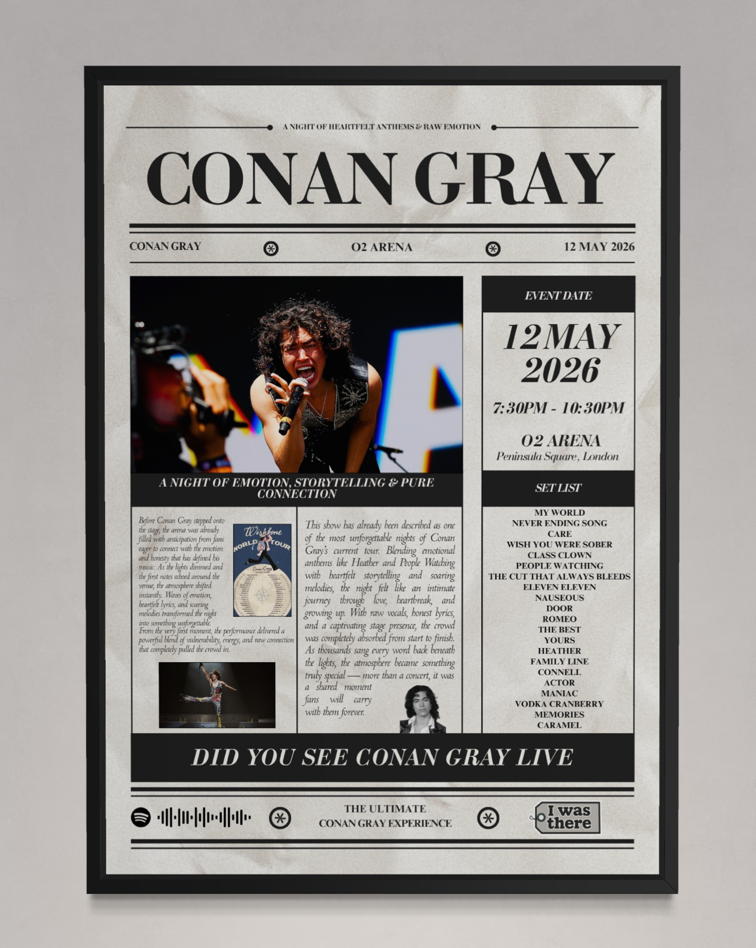 Conan Gray - Personalised Newspaper Style Concert Poster