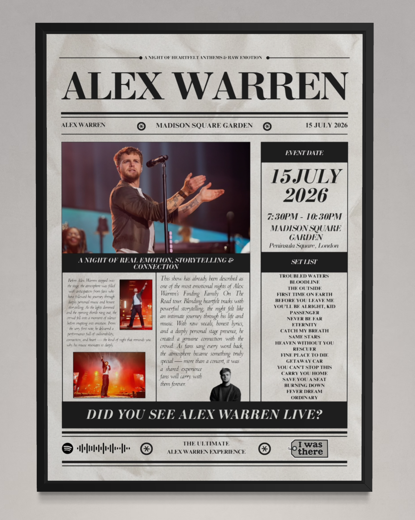 Alex Warren - Personalised Newspaper Style Concert Poster (USA Tour)