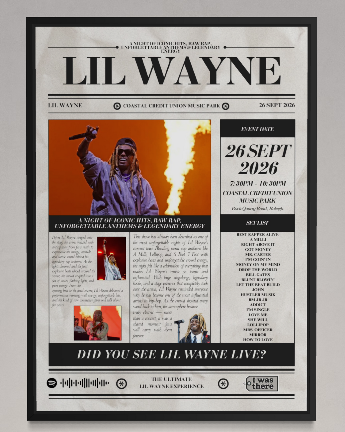 Lil Wayne - Personalised Newspaper Style Concert Poster (USA Tour)