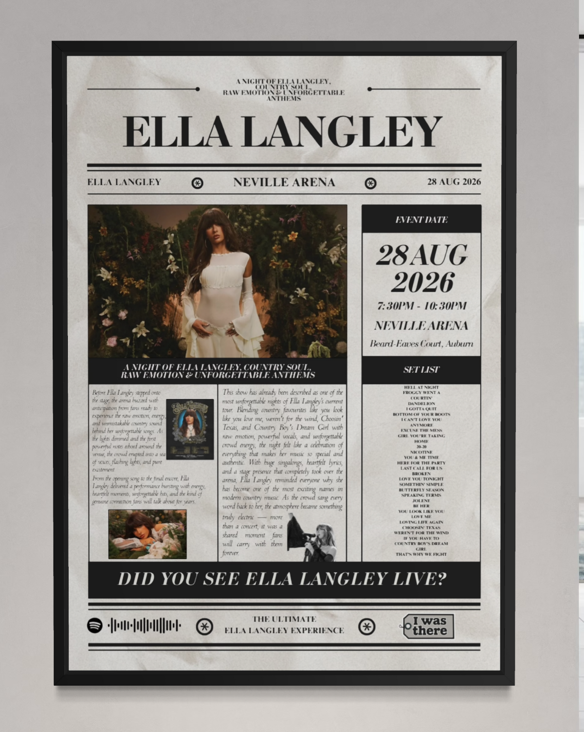 Ella Langley - Personalised Newspaper Style Concert Poster (USA Tour)