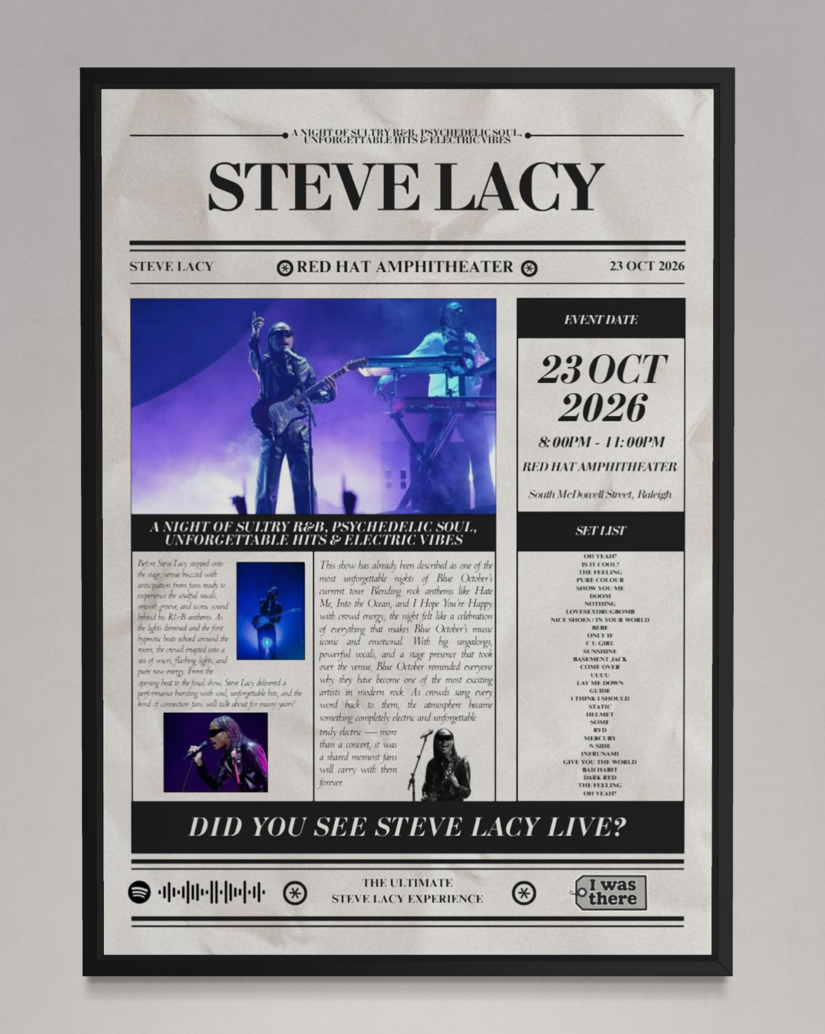 Steve Lacy - Personalised Newspaper Style Concert Poster (USA Tour)