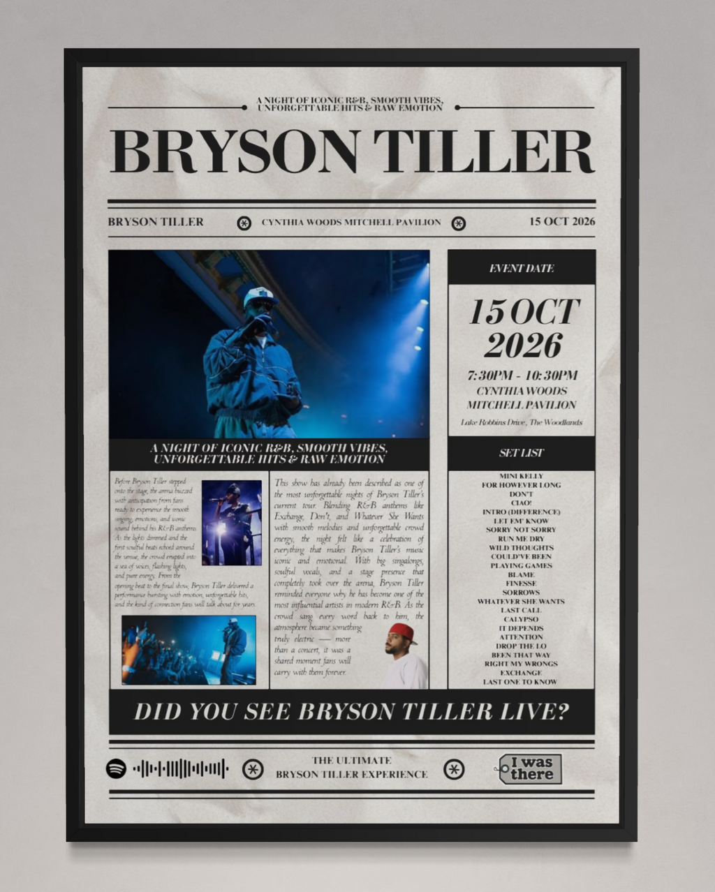Bryson Tiller - Personalised Newspaper Style Concert Poster (USA Tour)