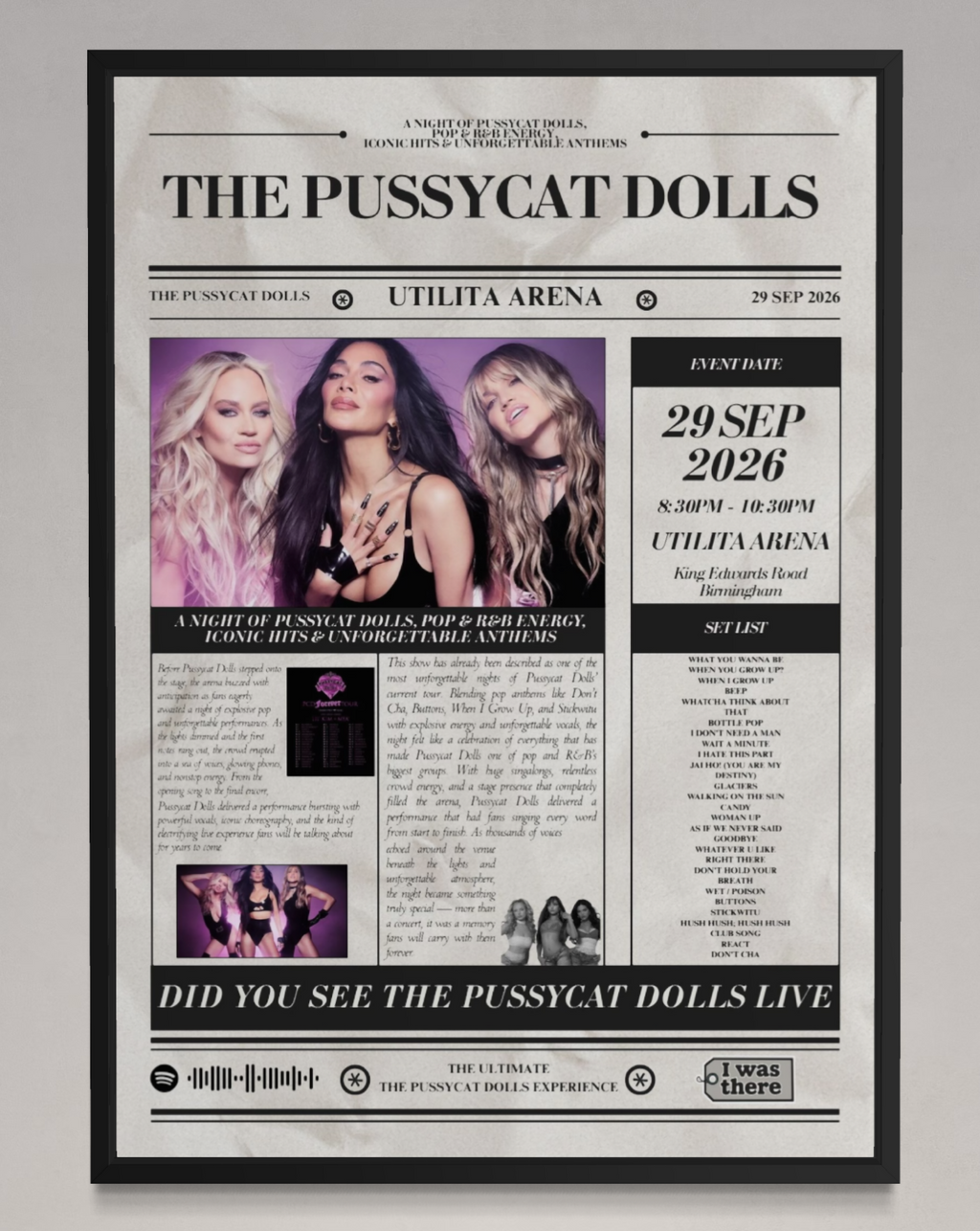 Pussycat Dolls - Personalised Newspaper Style Concert Poster