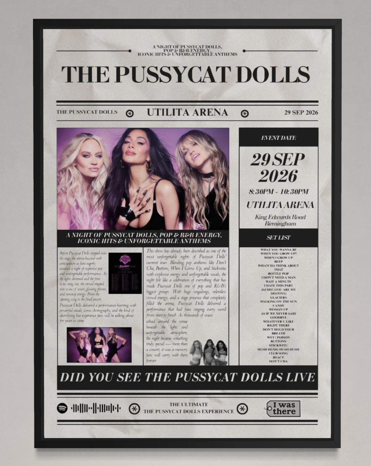 Pussycat Dolls - Personalised Newspaper Style Concert Poster