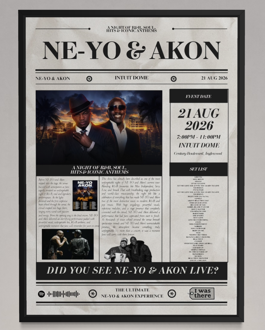 Neyo x Akon - Personalised Newspaper Style Concert Poster (USA Tour)