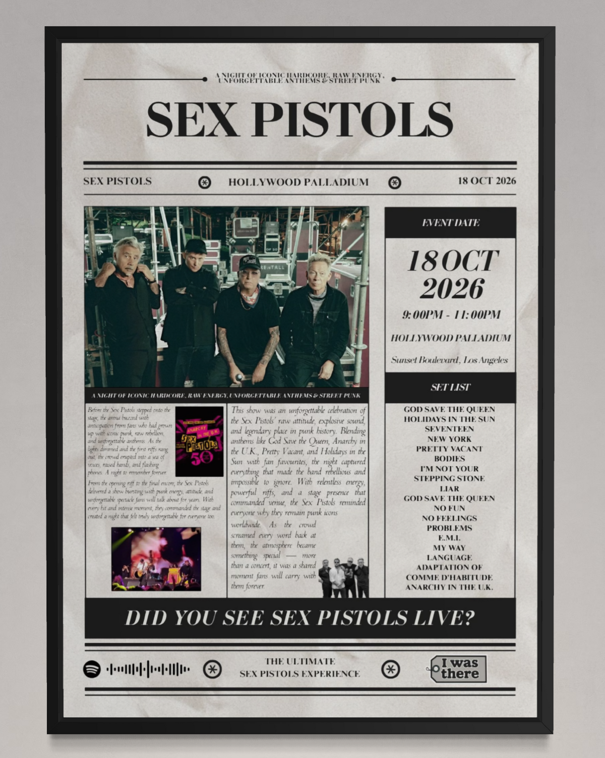 Sex Pistols - Personalised Newspaper Style Concert Poster (USA Tour)
