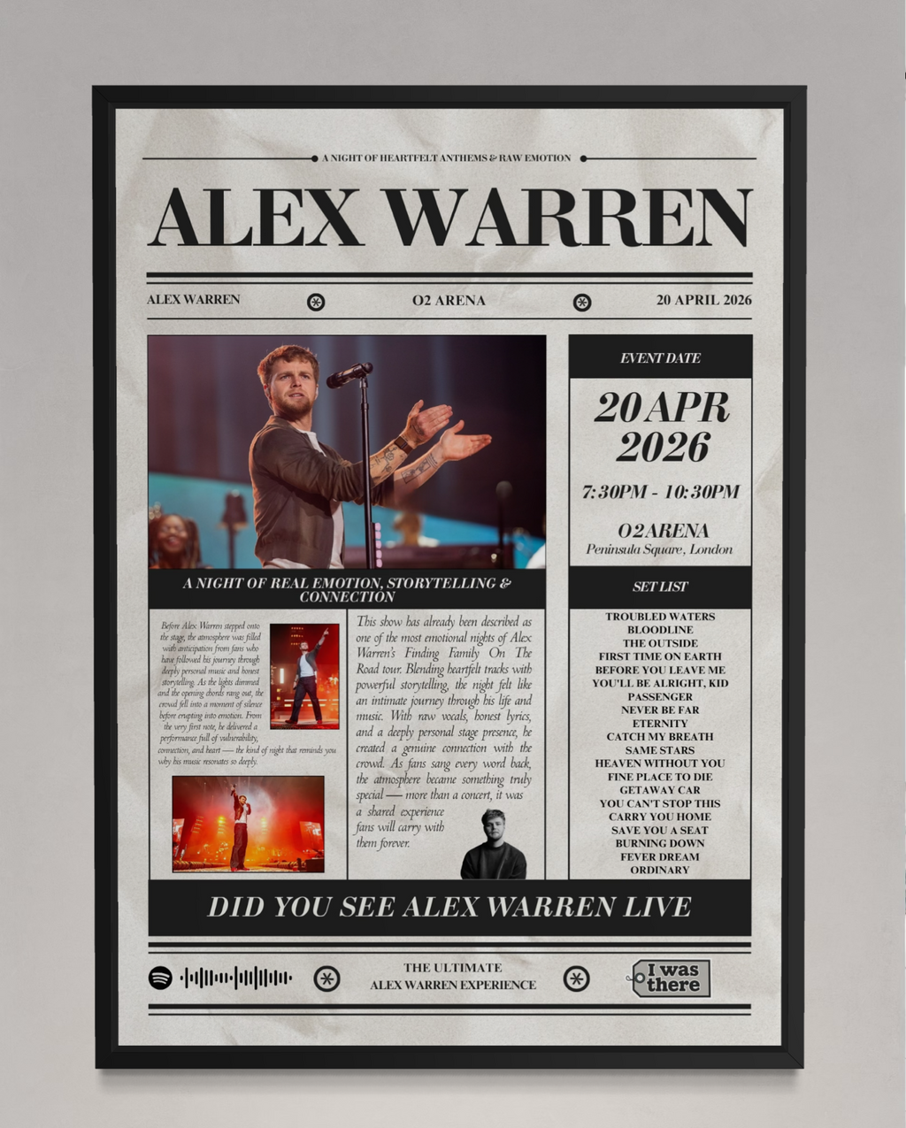 Alex Warren - Personalised Newspaper Style Concert Poster