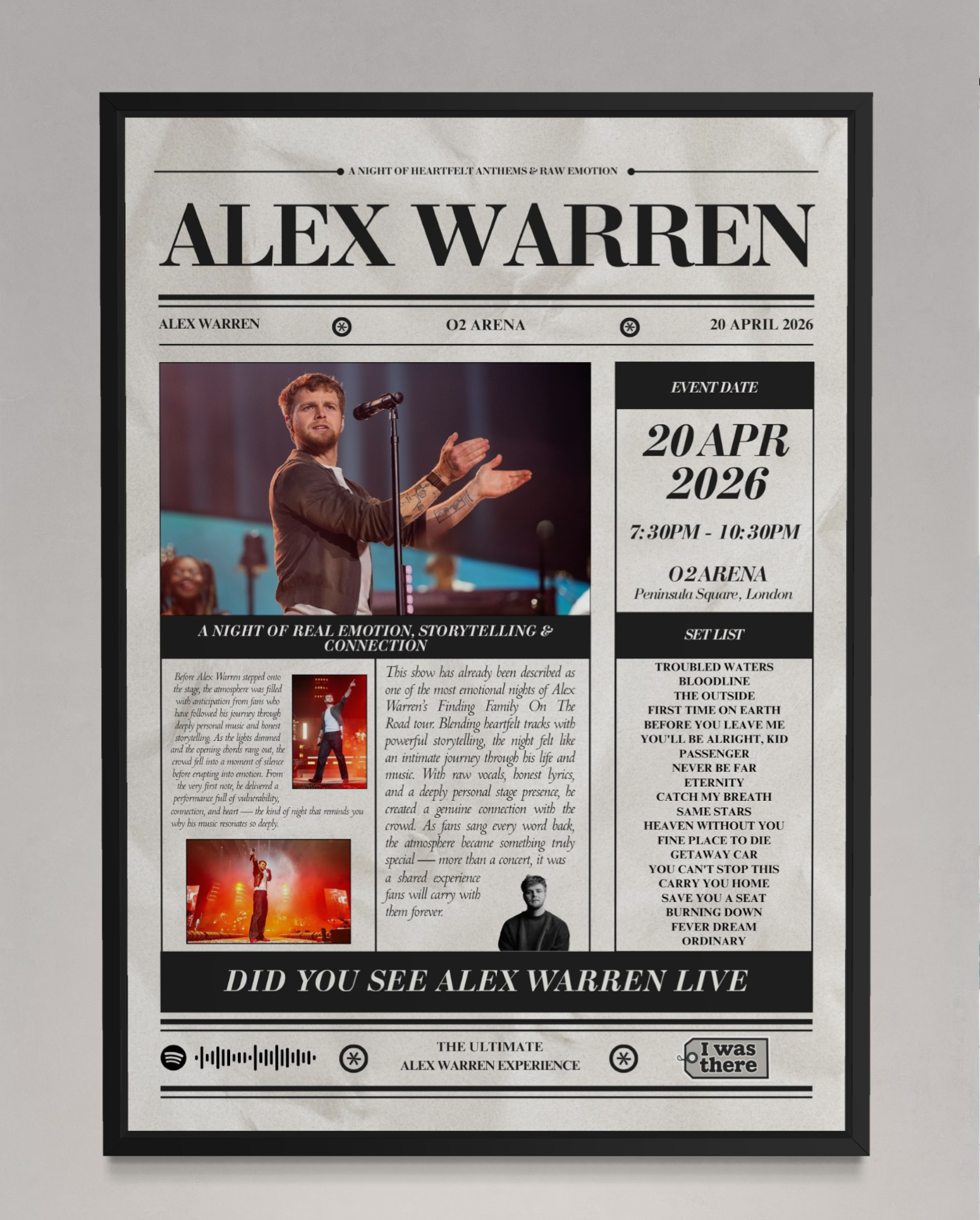 Alex Warren - Personalised Newspaper Style Concert Poster