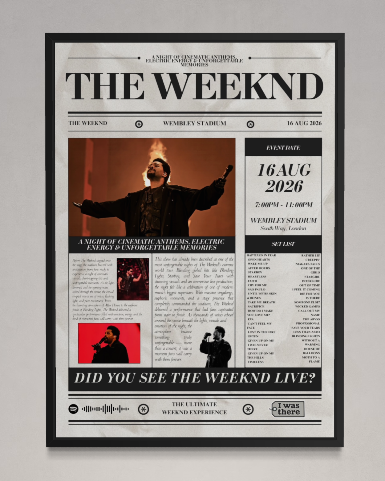 The Weeknd - Personalised Newspaper Style Concert Poster