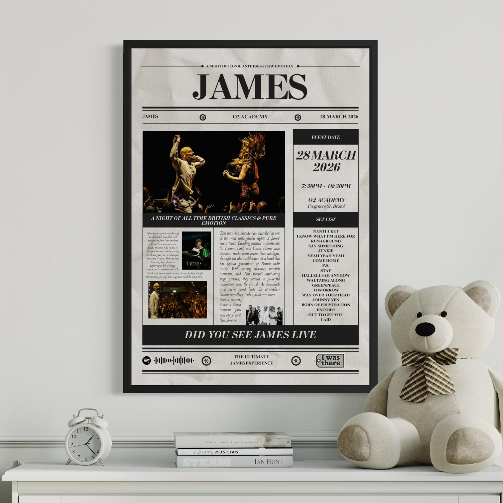James - Personalised Newspaper Style Concert Poster