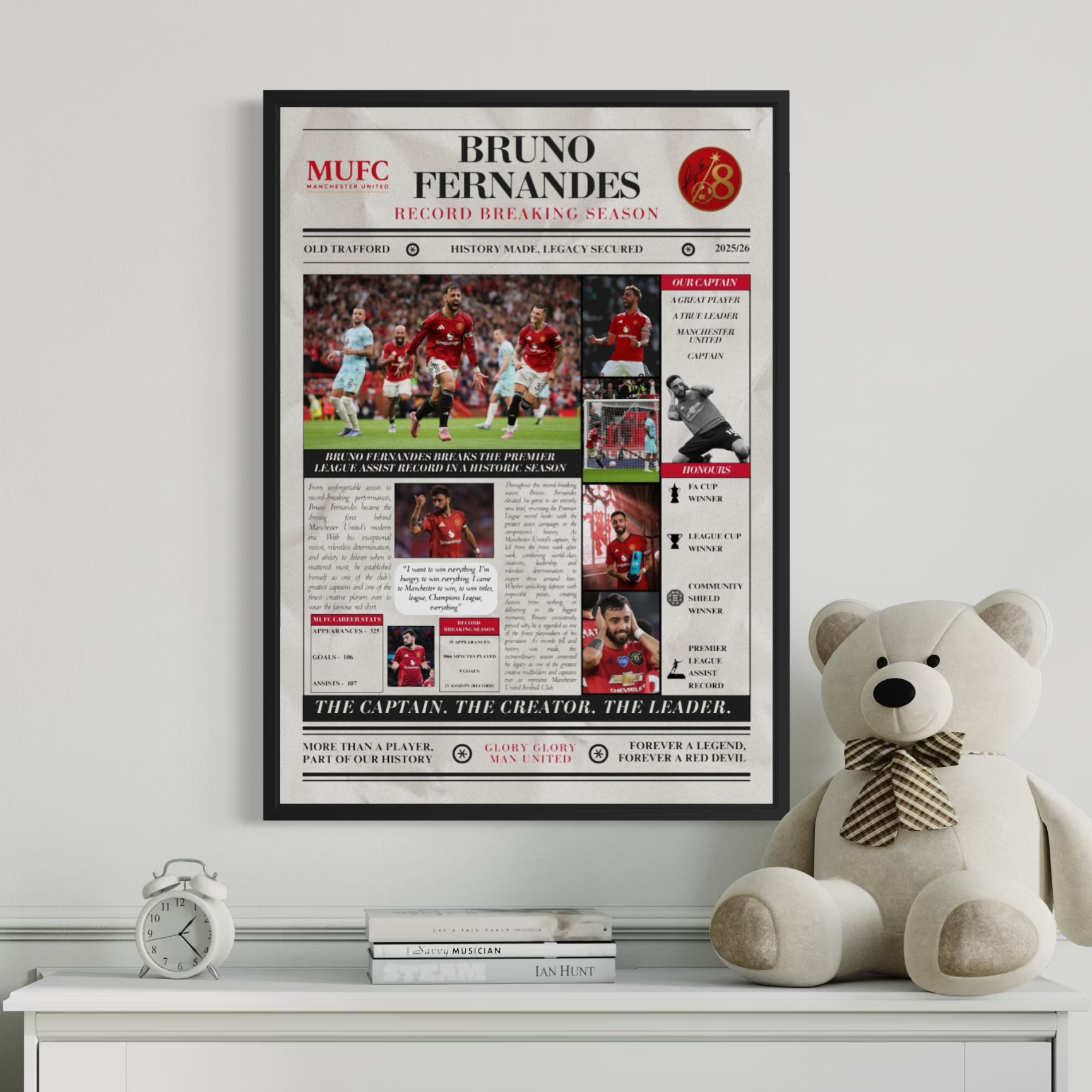 Bruno Fernandes Record Breaking Season Poster - Man United Newspaper Style Print