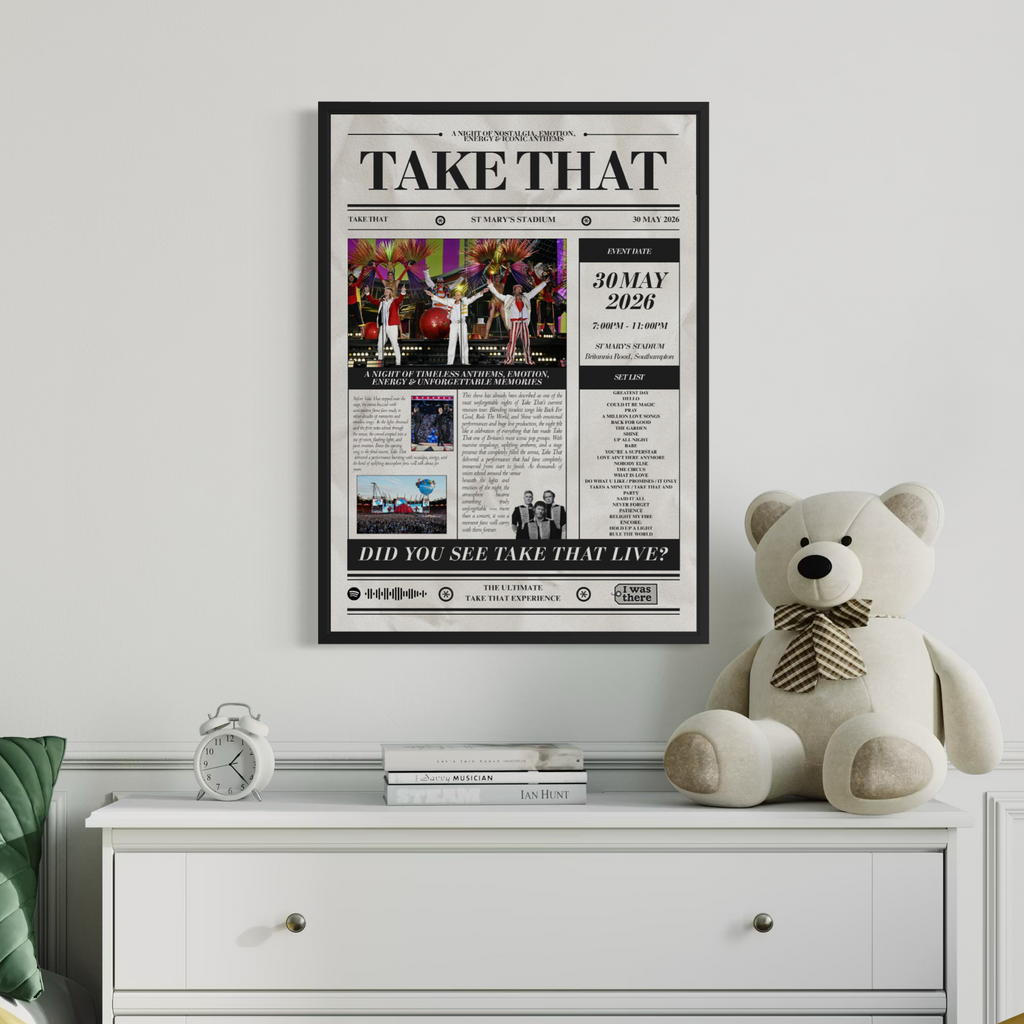 Take That - Personalised Newspaper Style Concert Poster