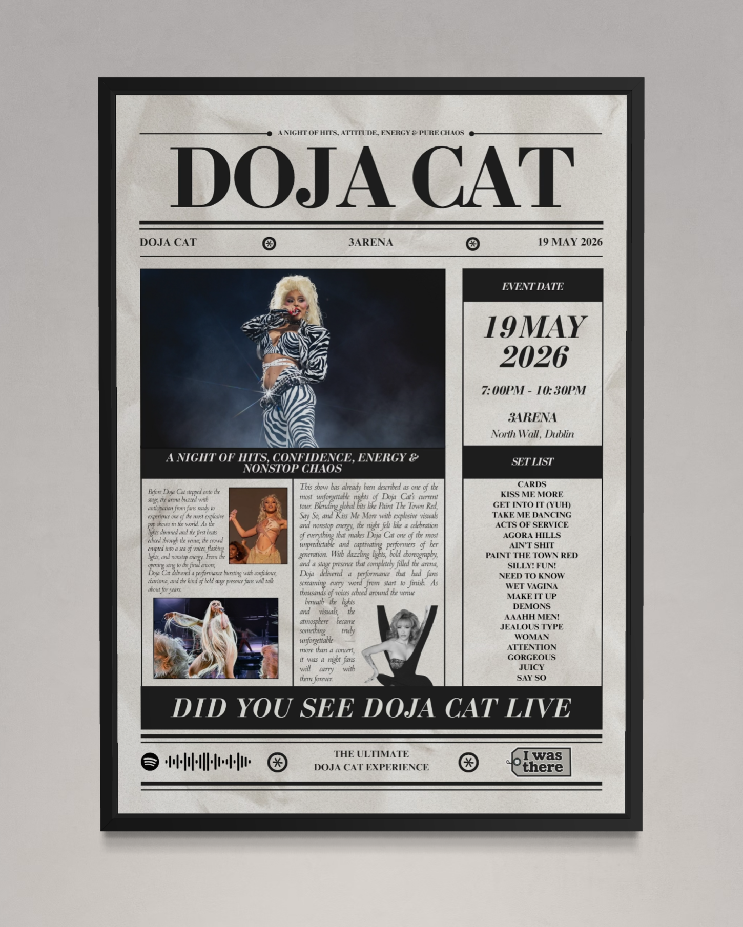 Doja Cat - Personalised Newspaper Style Concert Poster