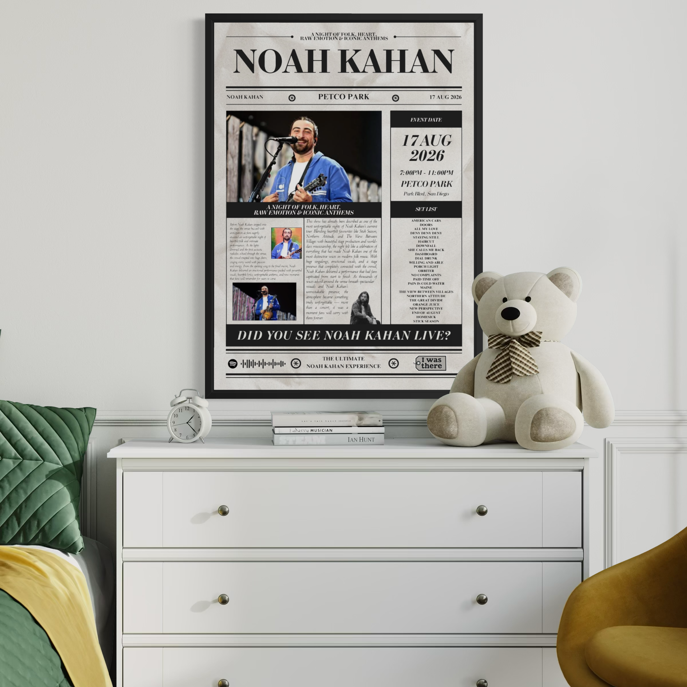 Noah Kahan - Personalised Newspaper Style Concert Poster (USA Tour)