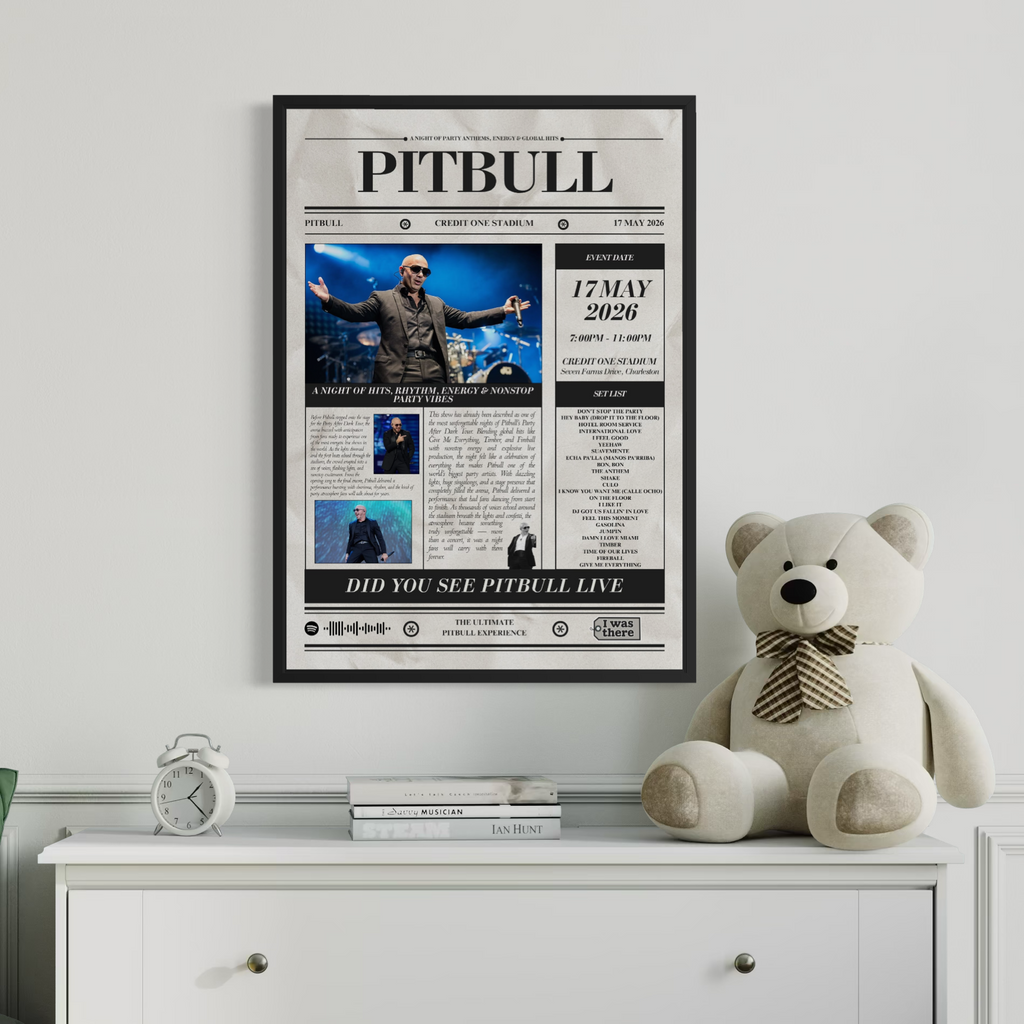 Pitbull - Personalised Newspaper Style Concert Poster