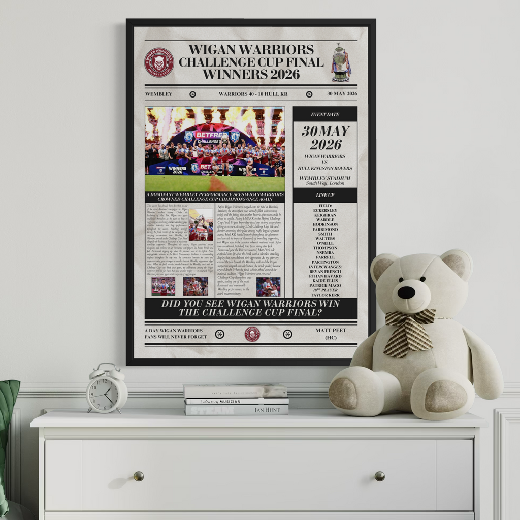 Wigan Warriors Challenge Cup Final Winners 2026 - Newspaper Style Poster
