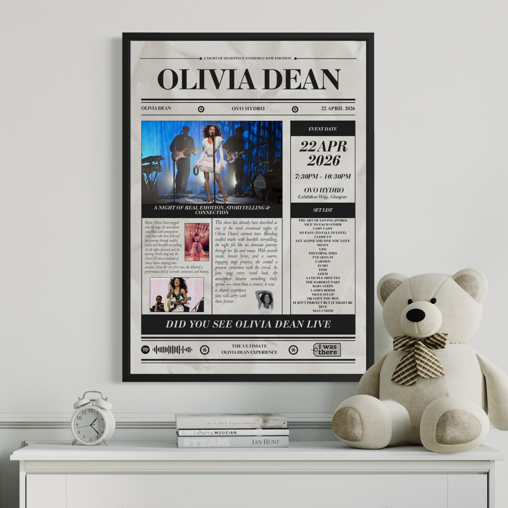 Olivia Dean - Personalised Newspaper Style Concert Poster