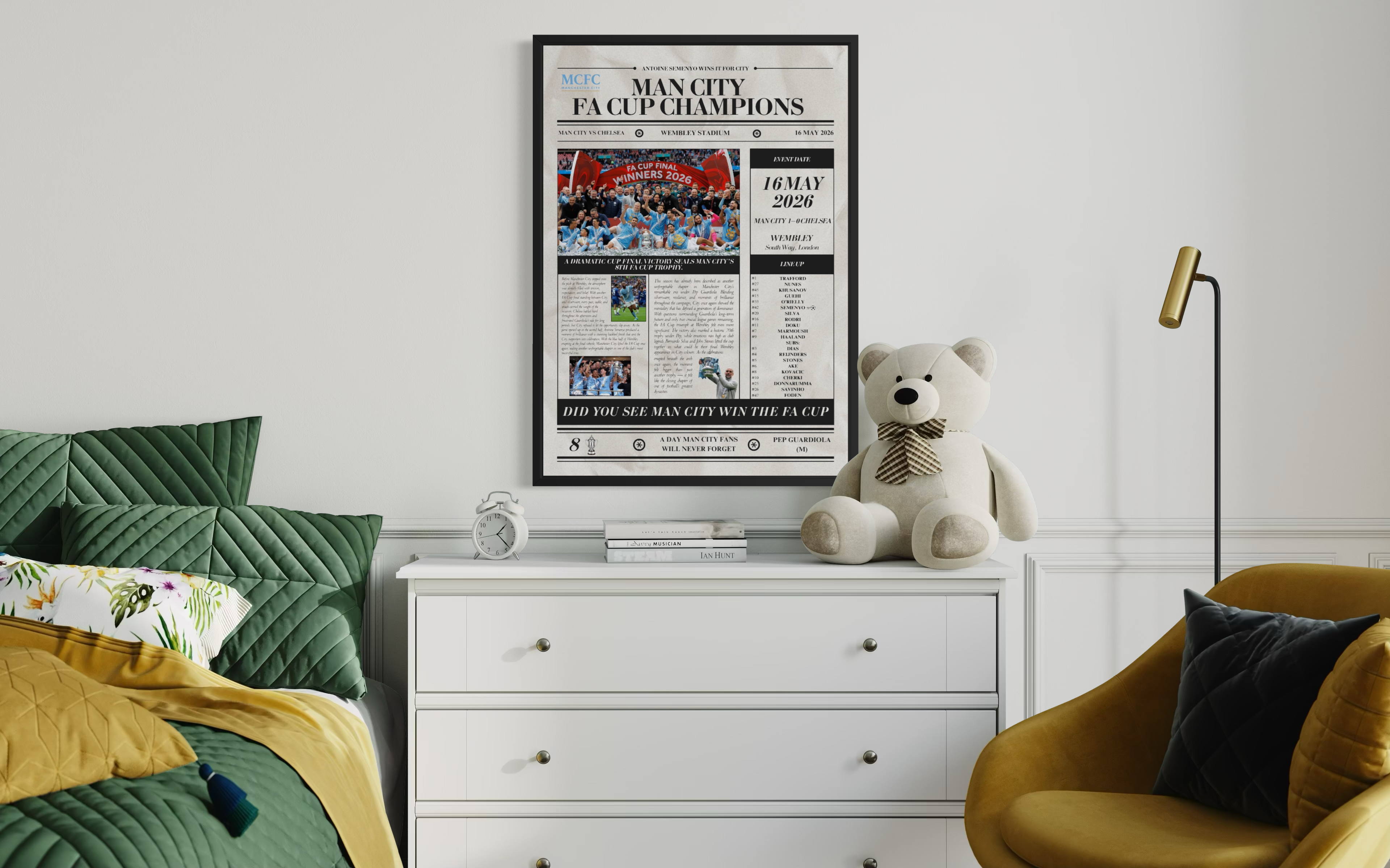 Man City FA Cup Champions 2026 - Newspaper Style Poster
