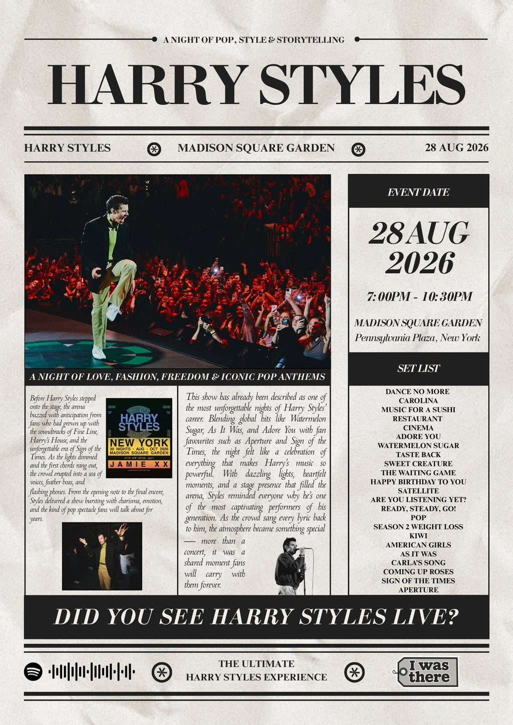 Harry Styles - Personalised Newspaper Style Concert Poster (USA Tour)