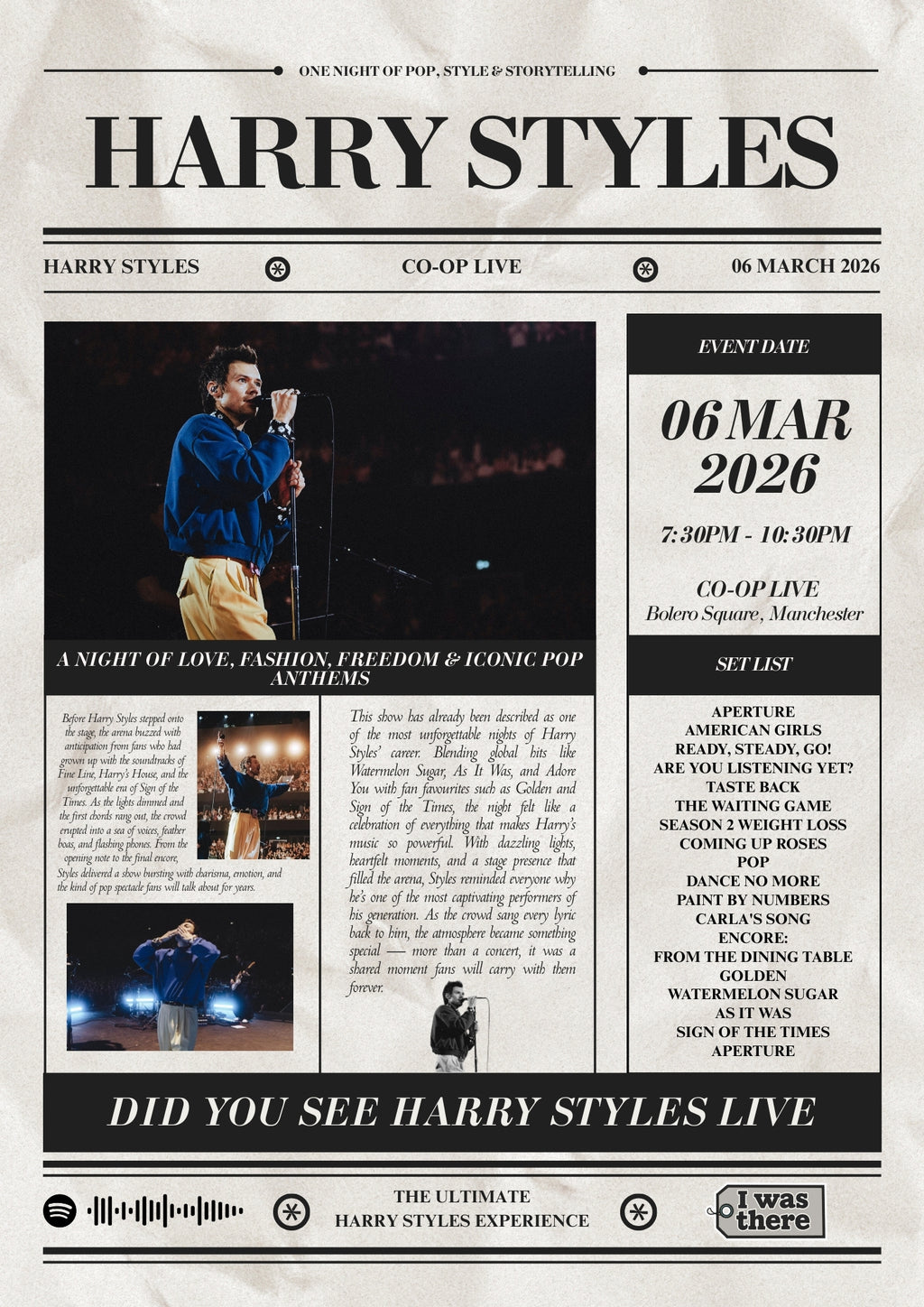 Harry Styles - Personalisiertes Konzertplakat im Zeitungsstil
