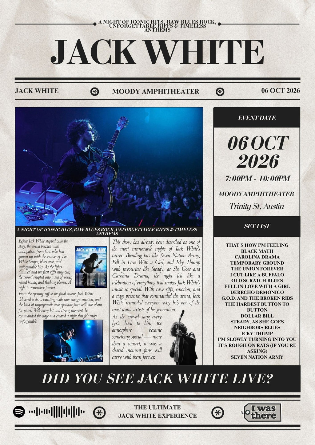 Jack White - Personalised Newspaper Style Concert Poster (USA Tour)
