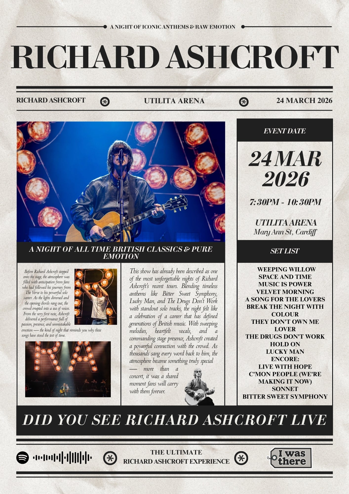 Richard Ashcroft - Personalised Newspaper Style Concert Poster