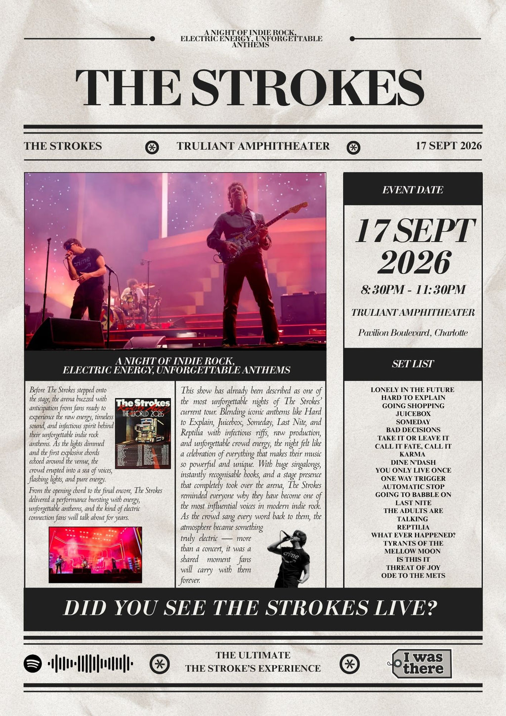 The Strokes - Personalised Newspaper Style Concert Poster (USA Tour)