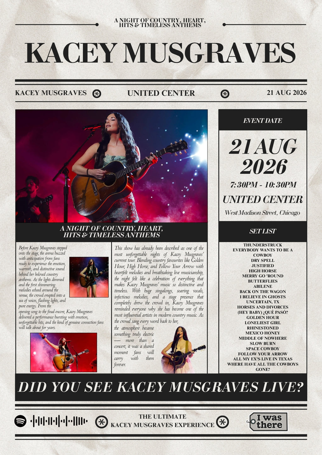 Kacey Musgraves - Personalised Newspaper Style Concert Poster (USA Tour)