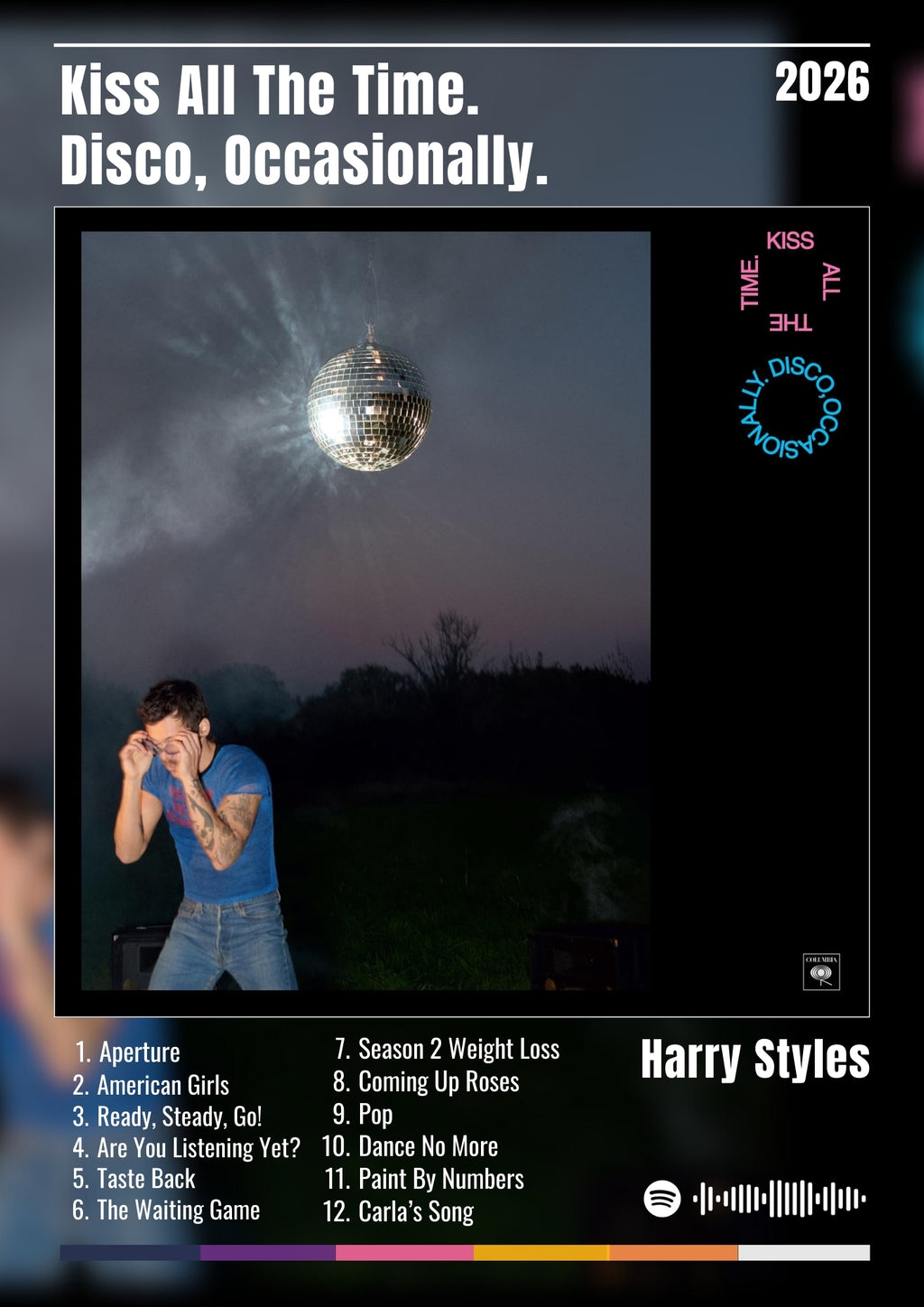 Kiss All The Time. Disco Af en Toe - Harry Styles Geïnspireerde Album Poster