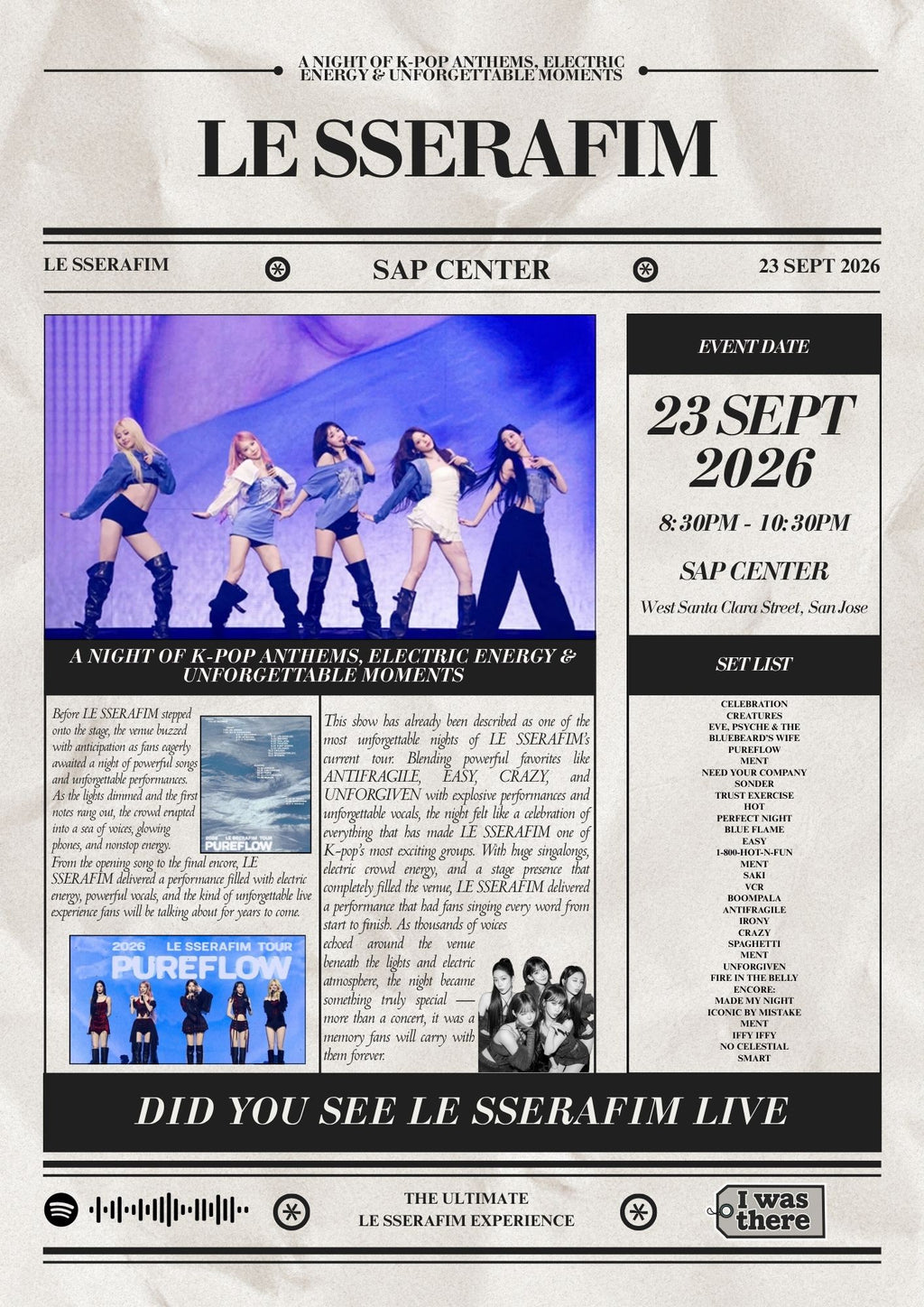 LE SSERAFIM - Personalised Newspaper Style Concert Poster (USA Tour)