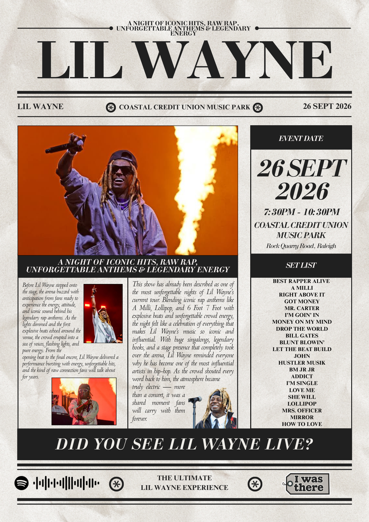 Lil Wayne - Personalised Newspaper Style Concert Poster (USA Tour)