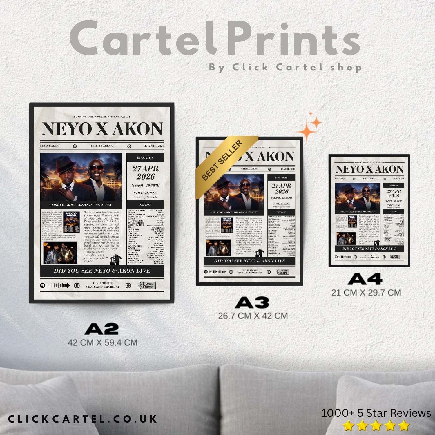 Neyo & Akon - Personalised Newspaper Style Concert Poster