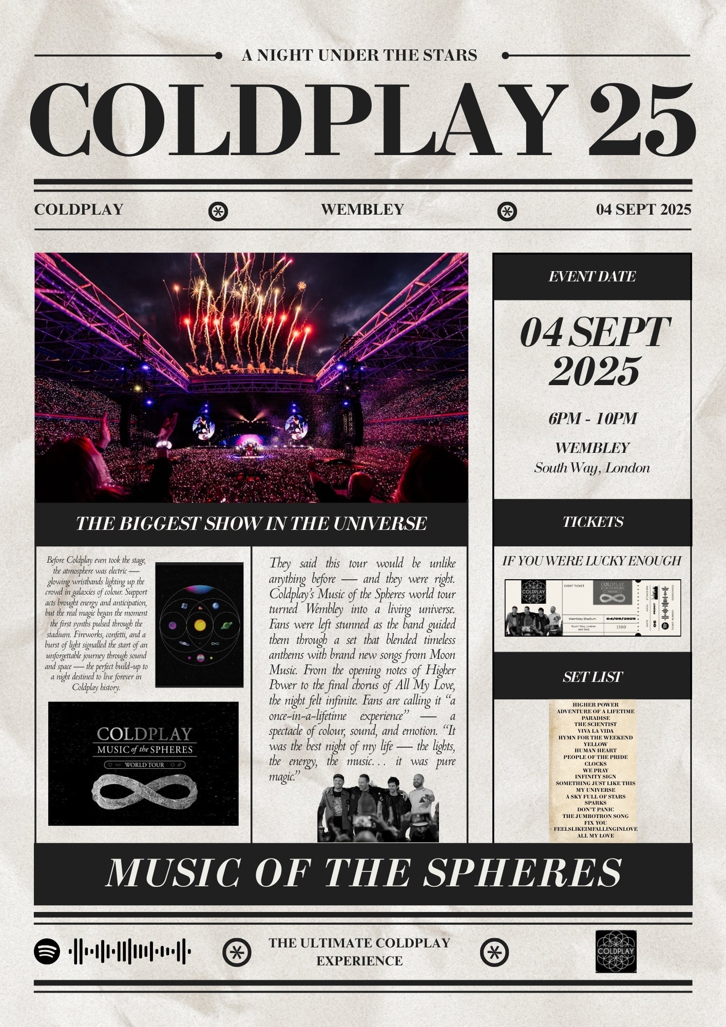 Coldplay Personalised Newspaper Poster - Coldplay Inspired Print