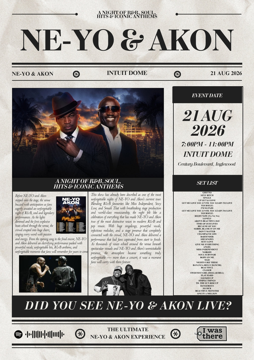 Neyo x Akon - Personalised Newspaper Style Concert Poster (USA Tour)