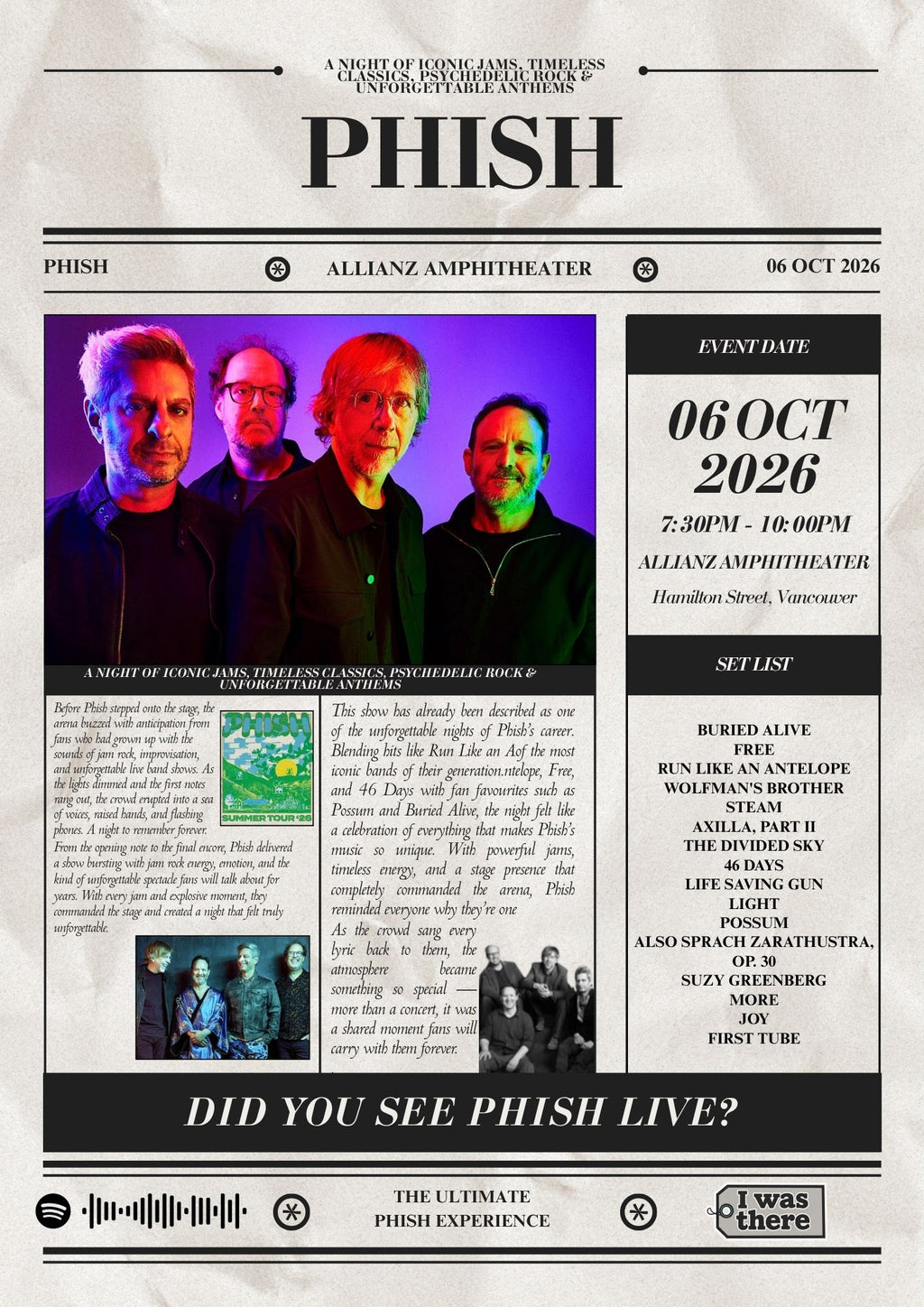 Phish - Personalised Newspaper Style Concert Poster (USA Tour)