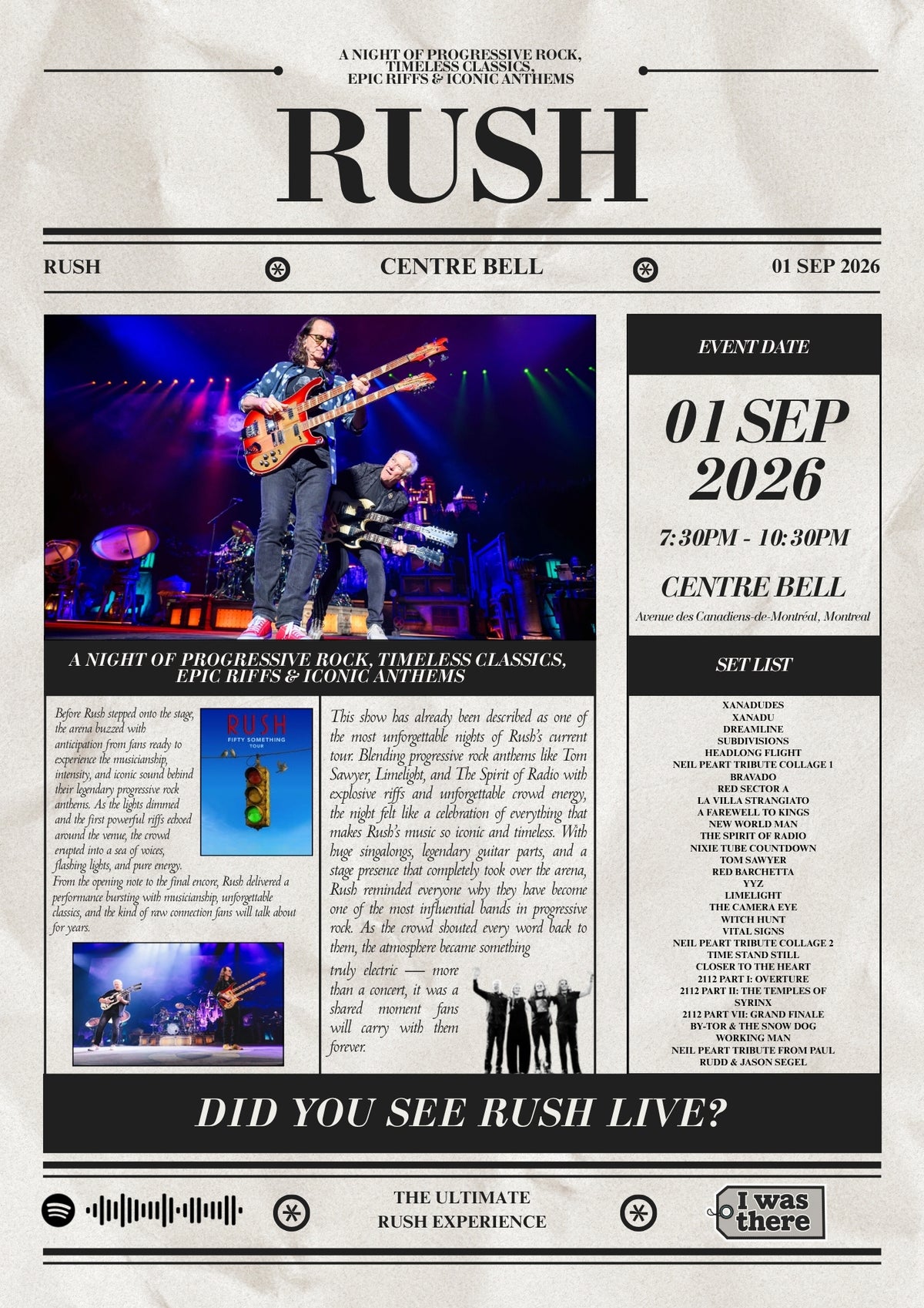 Rush - Personalised Newspaper Style Concert Poster (USA Tour)