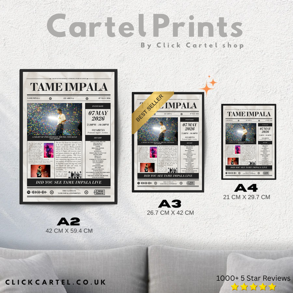 Tame Impala - Personalised Newspaper Style Concert Poster