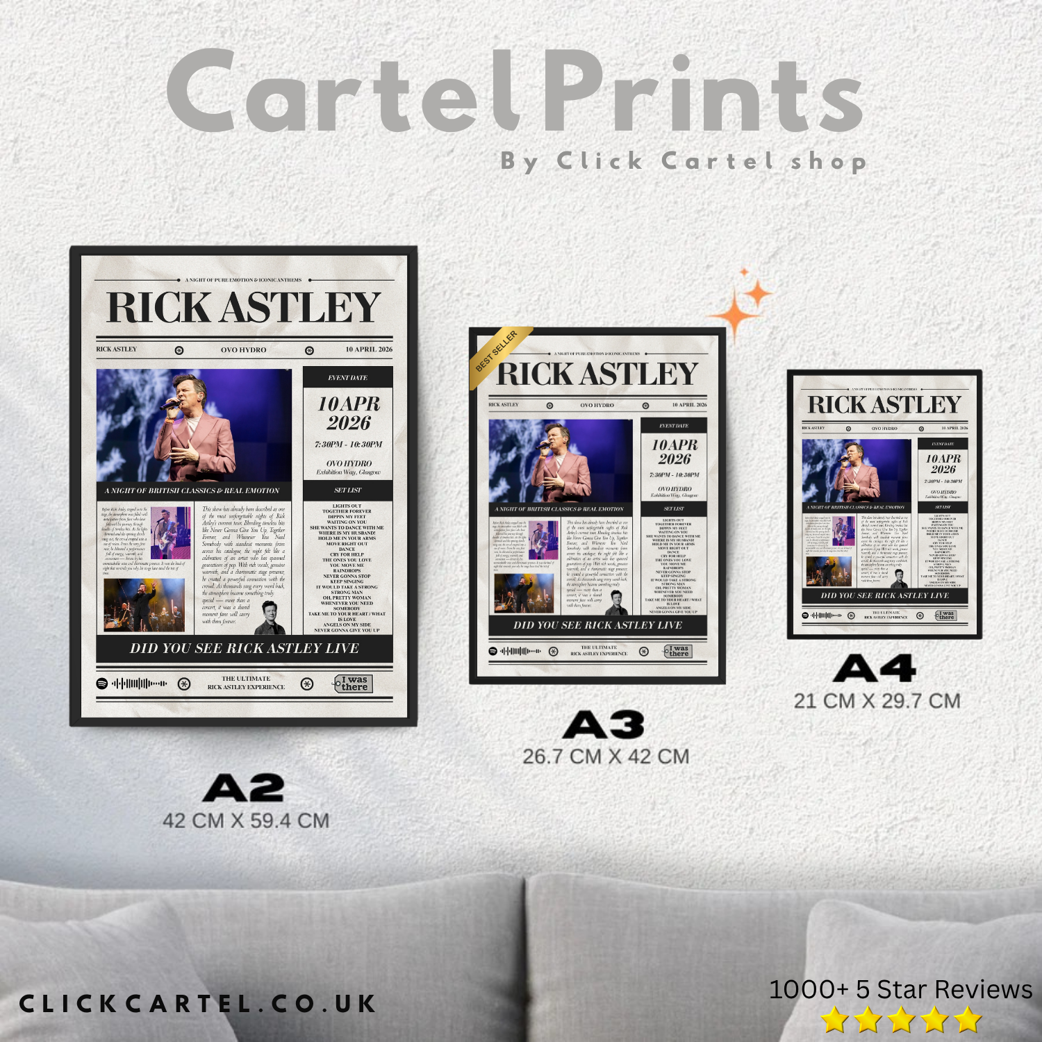 Rick Astley - Personalised Newspaper Style Concert Poster