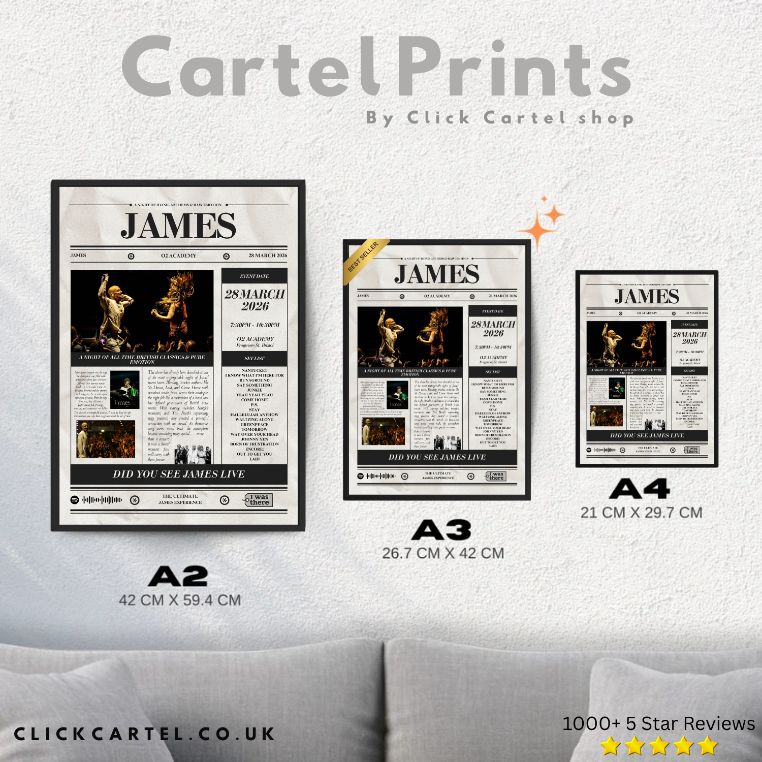 James - Personalised Newspaper Style Concert Poster