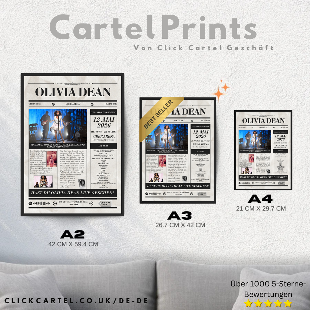 Olivia Dean - Personalised Newspaper Style Concert Poster (German Dates)