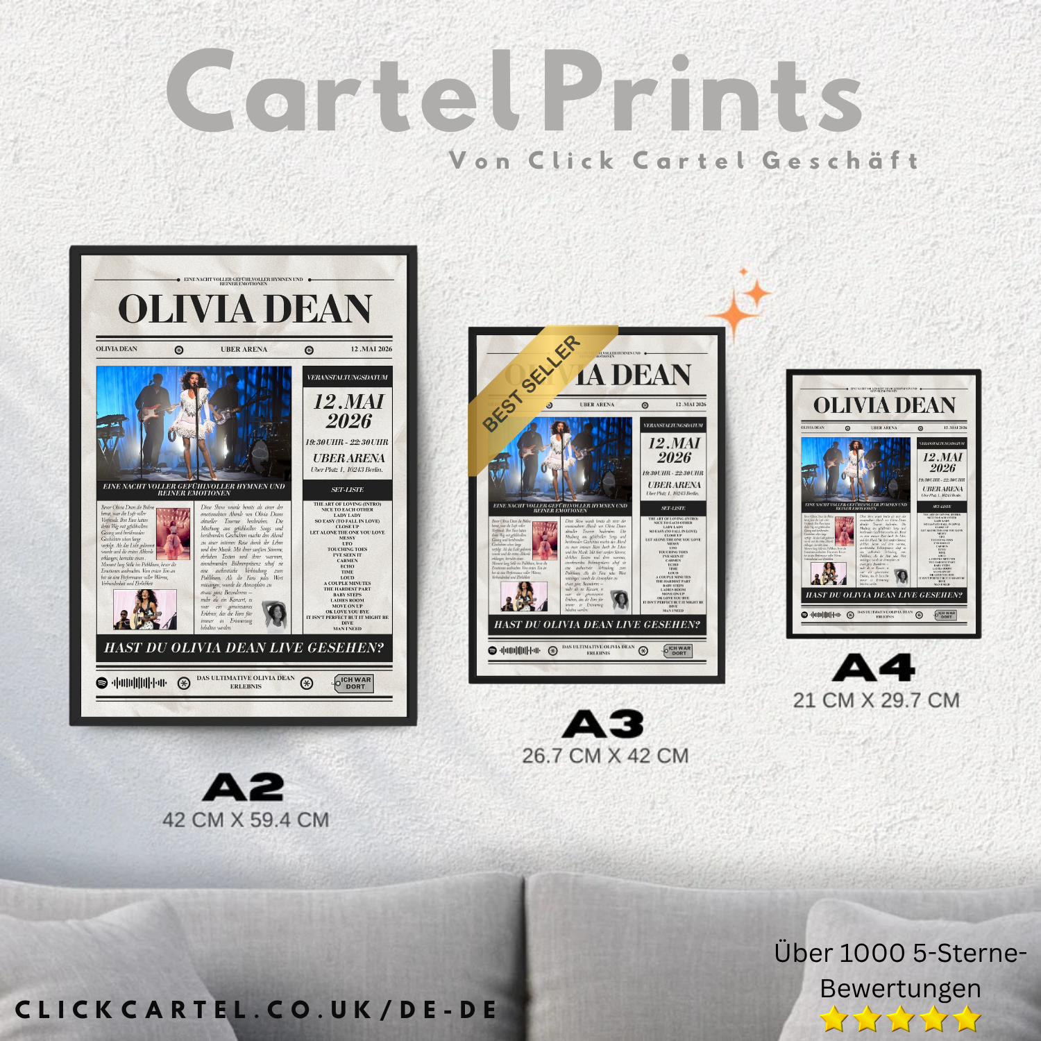 Olivia Dean - Personalised Newspaper Style Concert Poster (German Dates)