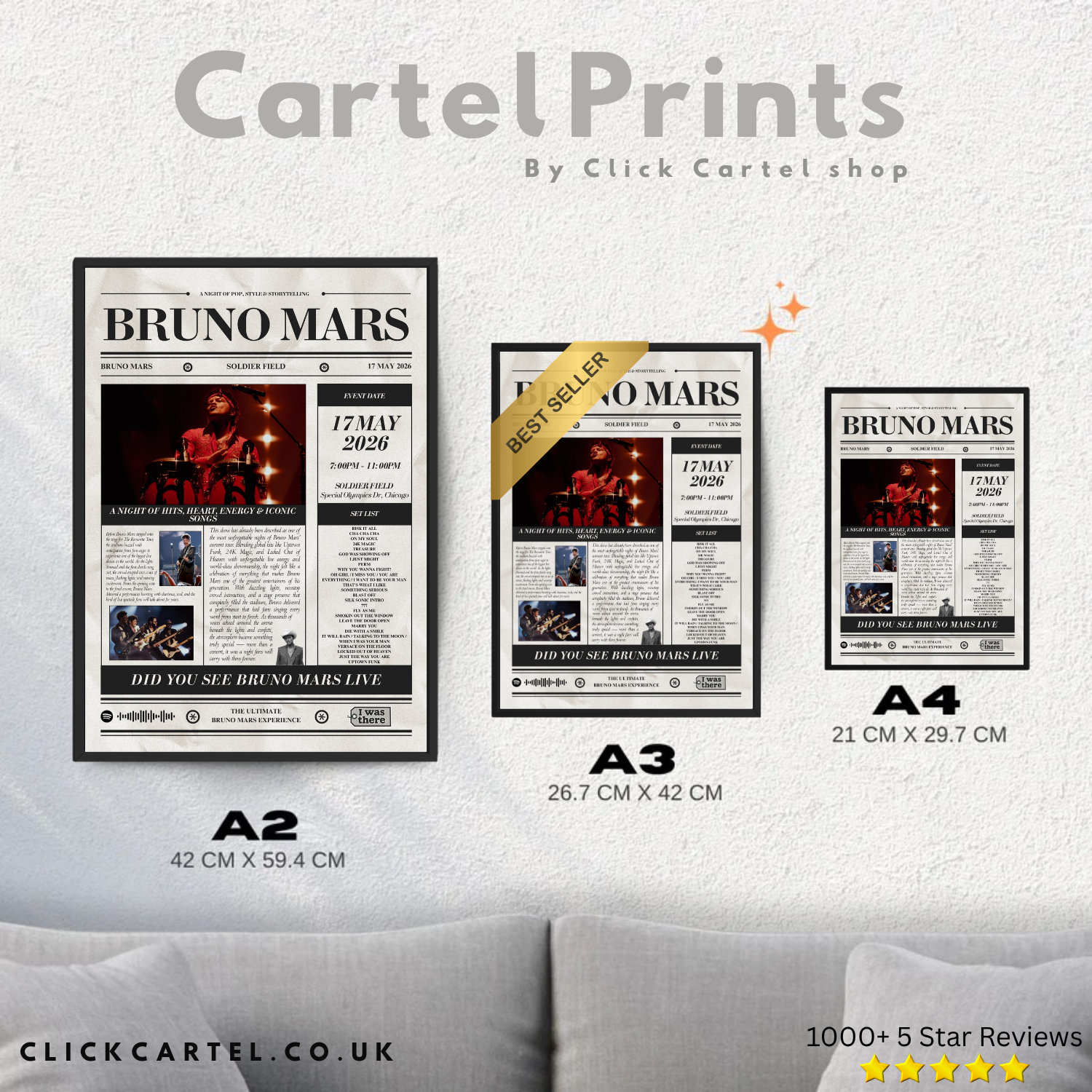 Bruno Mars - Personalised Newspaper Style Concert Poster (USA Tour)