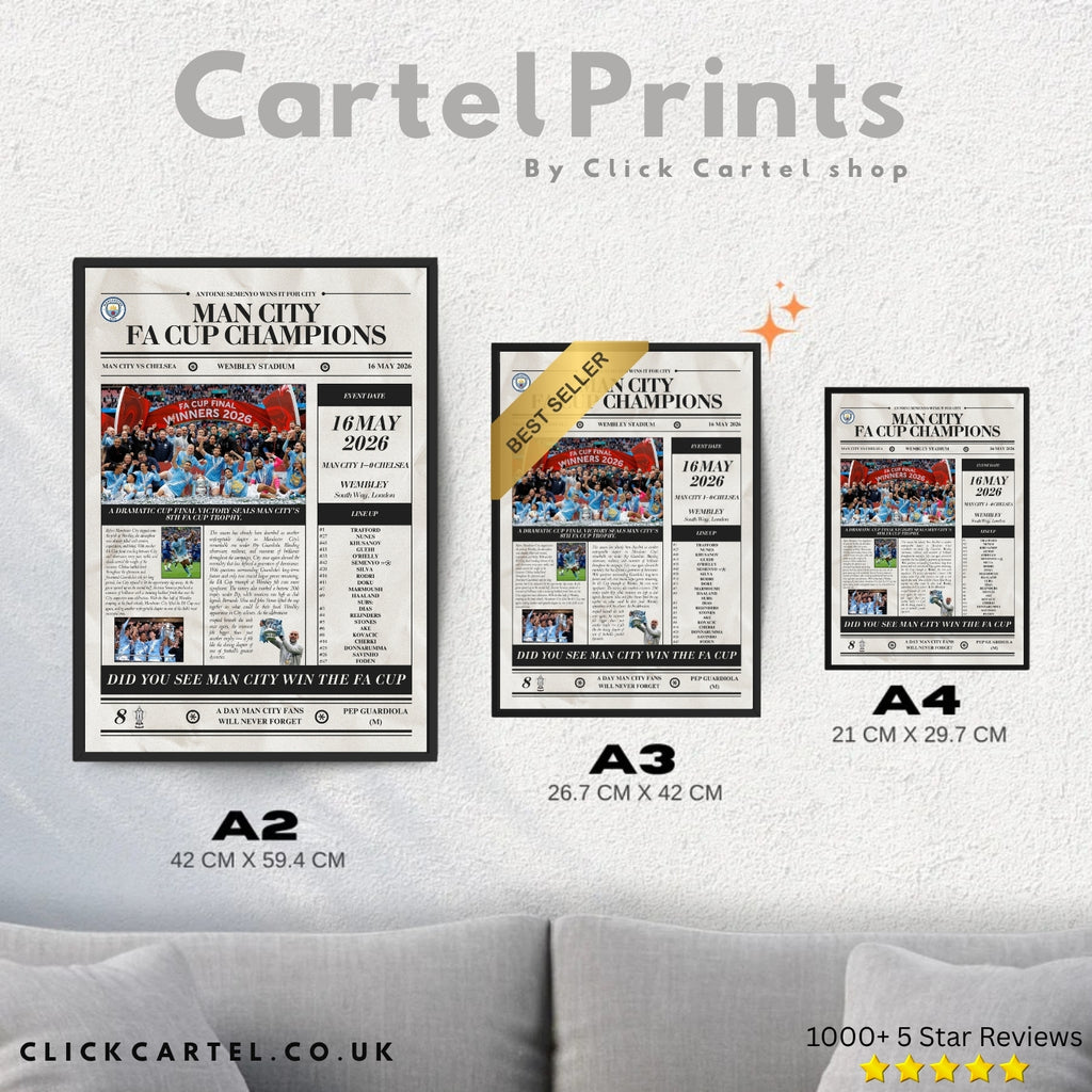 Man City FA Cup Champions 2026 - Newspaper Style Poster