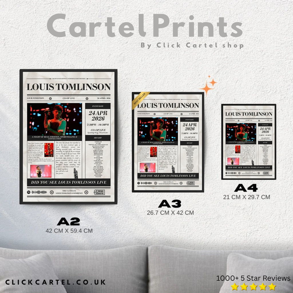 Louis Tomlinson - Personalised Newspaper Style Concert Poster