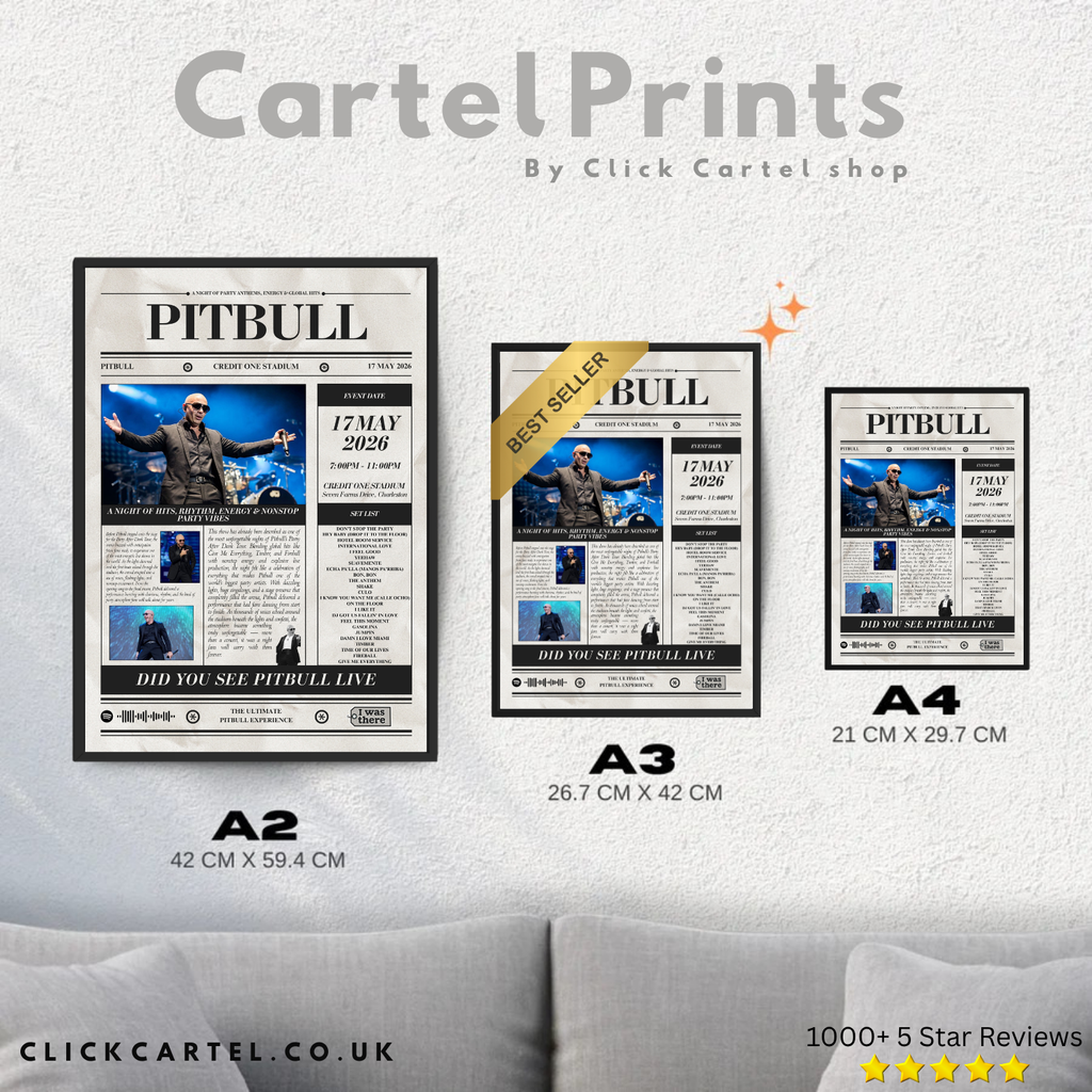 Pitbull - Personalised Newspaper Style Concert Poster