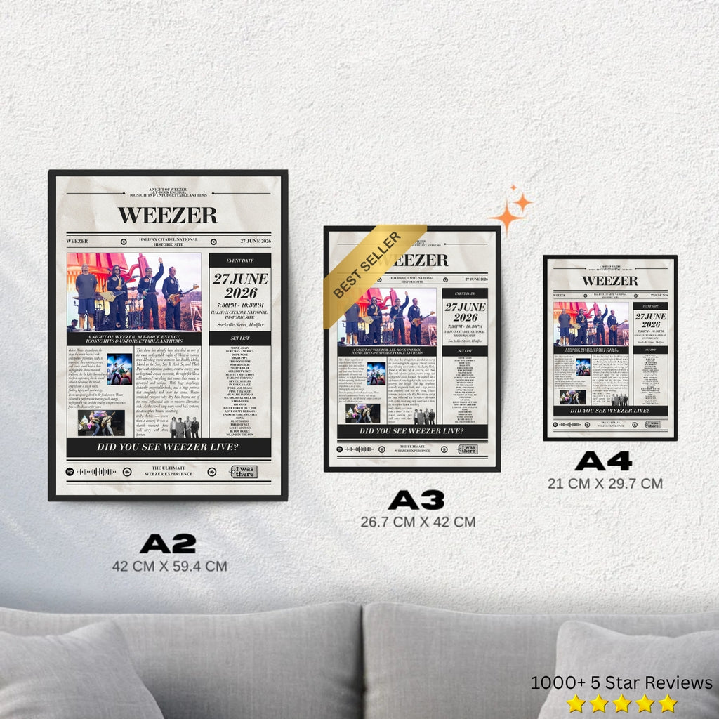Weezer - Personalised Newspaper Style Concert Poster (USA Tour)