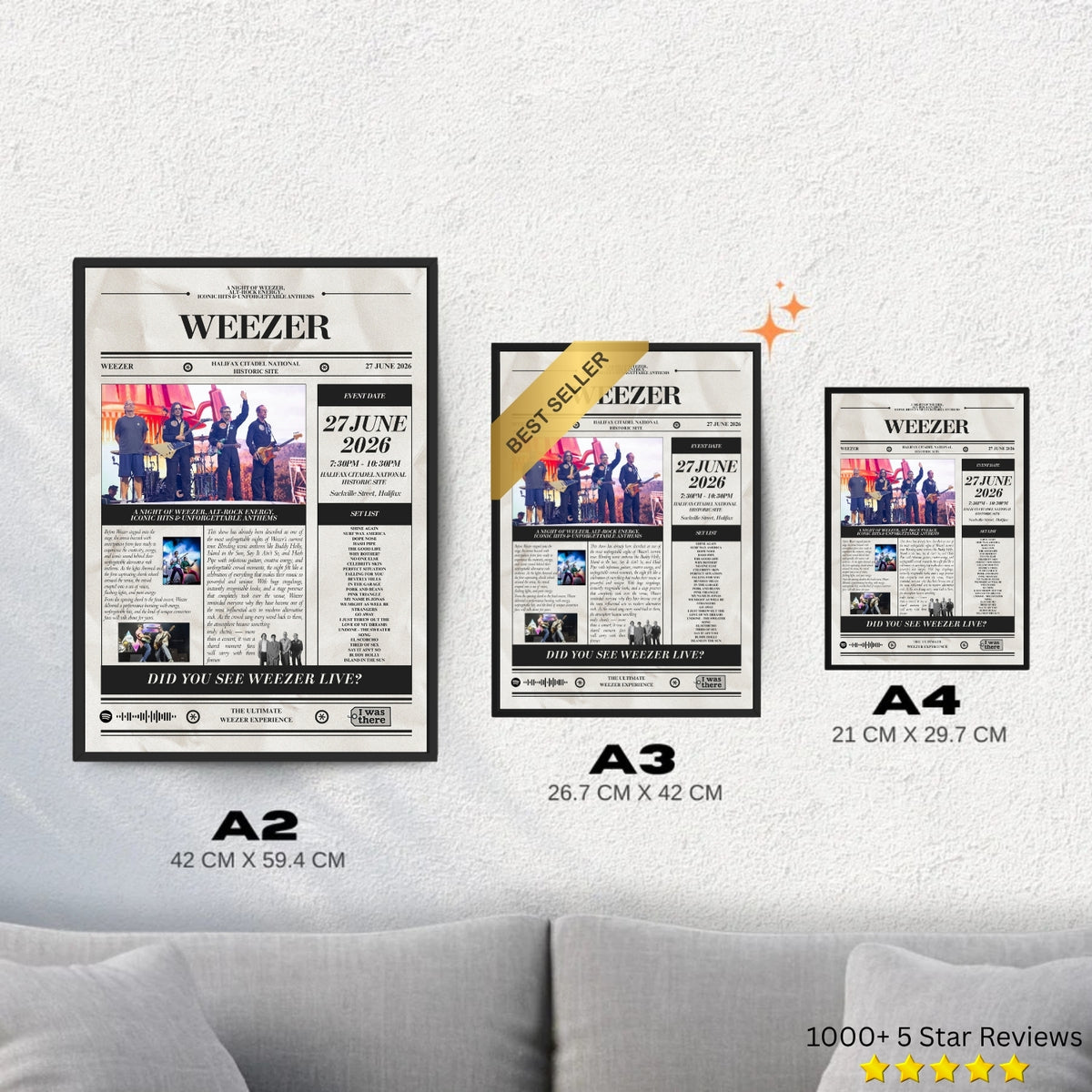 Weezer - Personalised Newspaper Style Concert Poster (USA Tour)