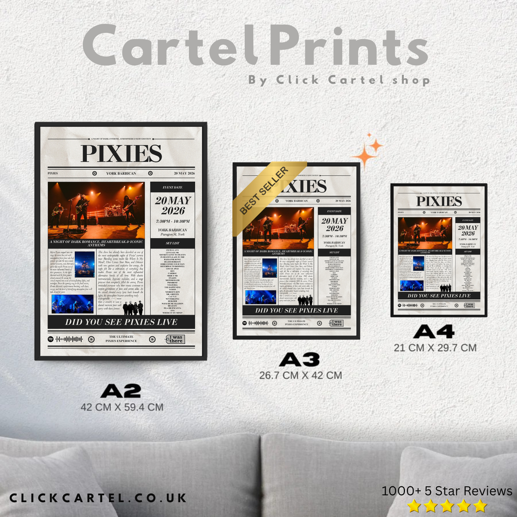 Pixies - Personalised Newspaper Style Concert Poster