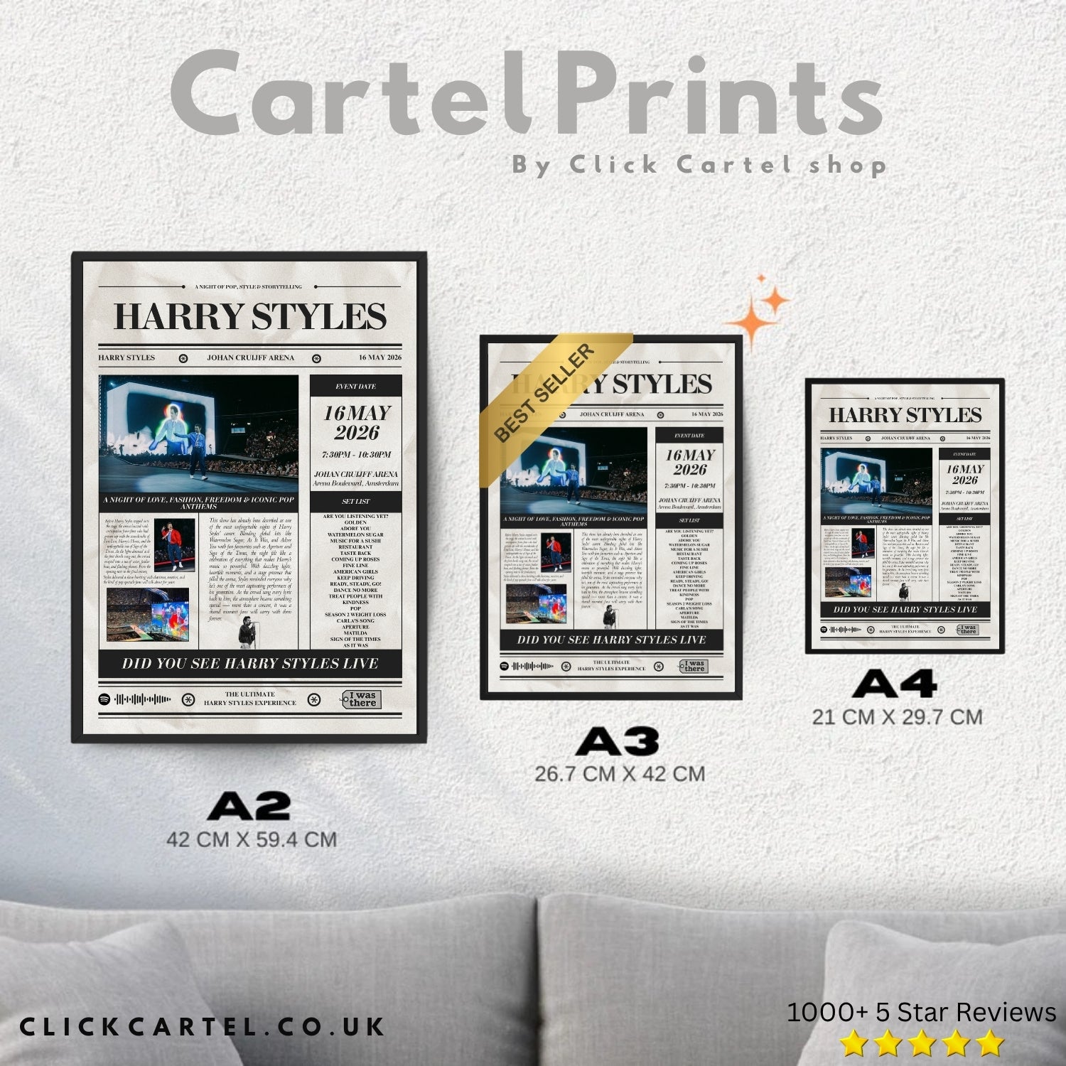 Harry Styles - Personalised Newspaper Style Concert Poster (Amsterdam Dates)